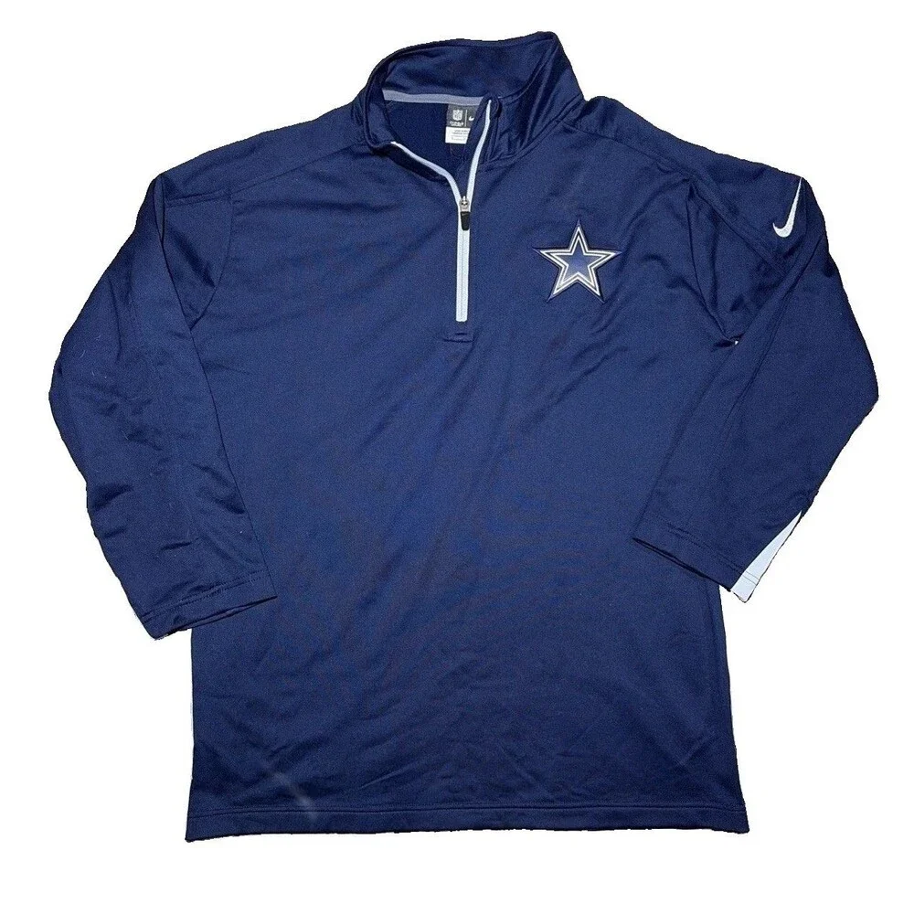 Nike Dallas Cowboys NFL On-Field 1/4 Zip Jacket Pullover Blue Tan Men's Large